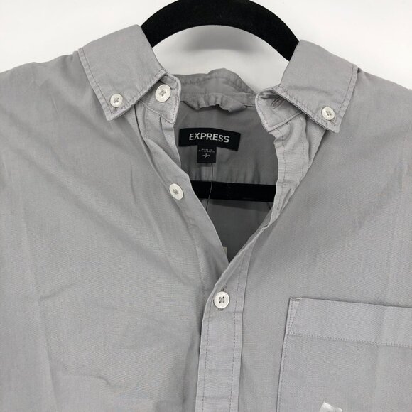 Express Gray Short Sleeve Button-Up Shirt | Casual & Classic - Picture 5 of 6